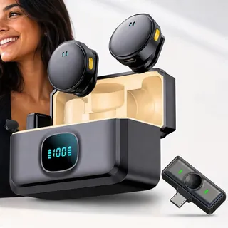 Microfone De Lapela Sem Fio Magnético Para iPhone Android Preto