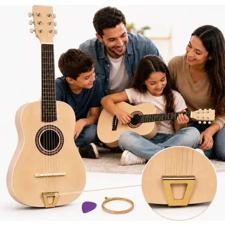 Mini Violão Madeira Infantil Acústico Cordas Aço Iniciantes Natural
