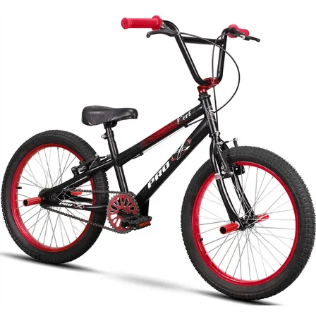 Bicicleta BMX Infantil Pro-X Vert Aro 20 Com Pedaleira Menino 6, 7, 8 Anos - Preto e Vermelho