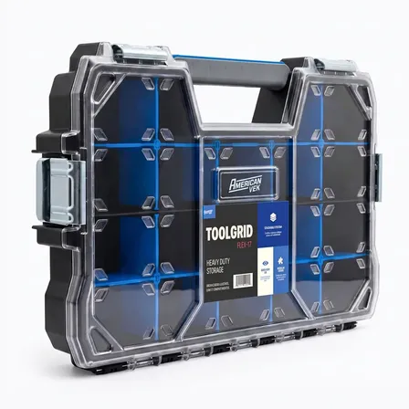 Caixa Organizadora Ferramentas Toolgrid Americanvek 17 Compartimentos Ajustáveis Sistema Modular Tampa Transparente... Preto/transparente