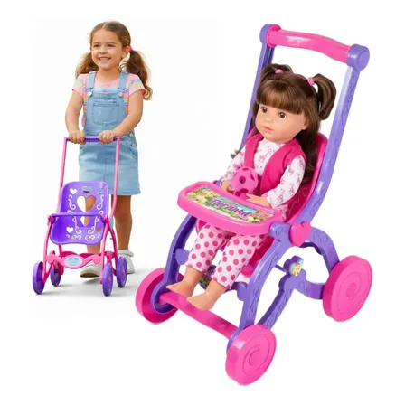 Carrinho De Boneca Bebê Reborn Brinquedo Menina Desmontável Lilás/rosa