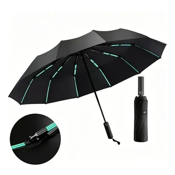 Guarda Chuva Automático Portátil À Prova Vento Uv Resistente Cor Preto Desenho do tecido Liso