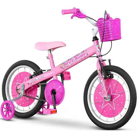 Bicicleta Aro 16 Menina 4, 5 Anos Infantil Criança Flygirl Com Rodinha - Rosa Único
