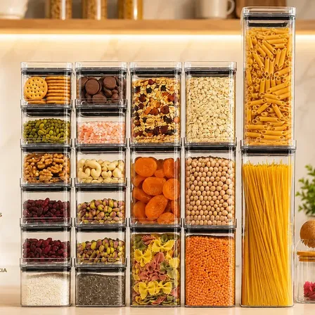 Kit 20 Potes Porta Mantimento Herméticos 2,3litros 1,1litro 500ml Acrílico Empilhável Transparência Cristal Livre de BPA