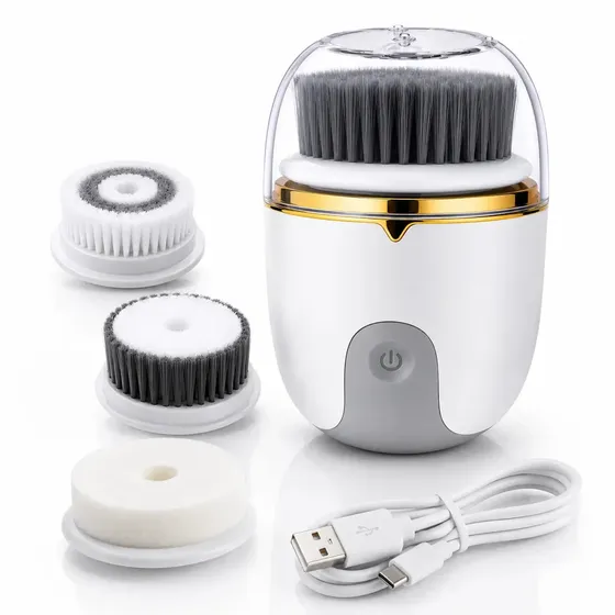 Escova de Limpeza Facial Elétrica Recarregável USB EPS-2575 3 Cabeças SPA Massagem Epsilon Branco