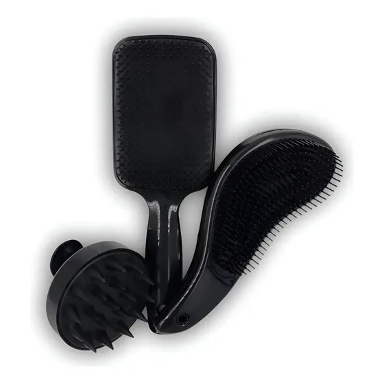 Kit Escovas Trio Raquete Flex, Escova Mágica E Escova Massag Cor Preto
