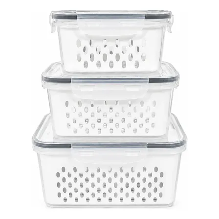 Kit 3 Potes Hermeticos C/cesto Organizador C/trava Geladeira Branco