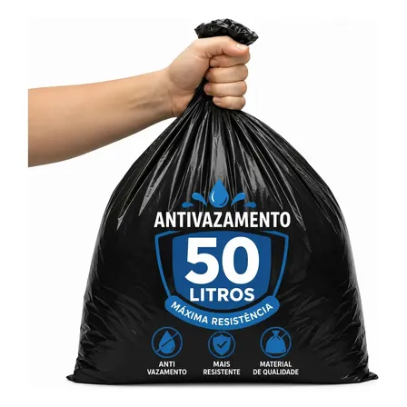 Saco Para Lixo 50lts Preto Resistente C/100 Antivazamento