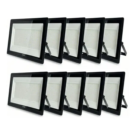Kit 10 Refletor Led Holofote 1000w Bivolt Ip66 Branco Frio Preto Branco-frio