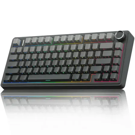 Teclado Aula F75 Cinza Gradiente Sem Fio Rgb Tri Mode Gasket 75% Hotswap Inglês Us Cinaza Gradiente