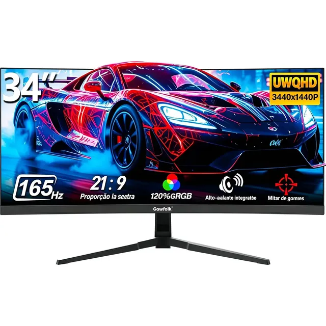 Gawfolk Monitor Gamer Ultrawide 34 Ips 165hz Uwqhd 3440x1440, Freesync, Altofalante Integrado Preto 127/220v