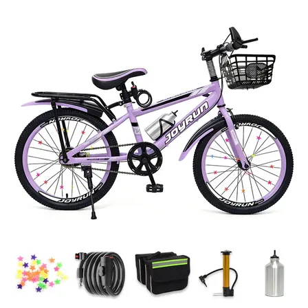Bicicleta de montanha infantil aro 20, fácil de pilotar para crianças. Possui cesta frontal e banco traseiro reforçado, estrutura robusta garante segurança. Cor: Roxa