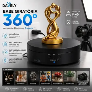 Suporte Giratório Preto 360° Fotografia E Exposição 1.4kg Base Para Fotografia Ou Exposição Joias Produtos Esculturas Doces E Bolos Giratório Com 3 Níveis De Velocidade Marca Davely