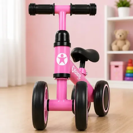 Bicicleta Equilibrio 4 Rodas Sem Pedal Primeira Motoca 2 Ano Rosa