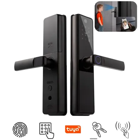Fechadura Inteligente Yesop Wi-fi Preta Com Câmera Olho Mágico. App Tuya, Biometria, Senha E Cartão Preto-com Câmera