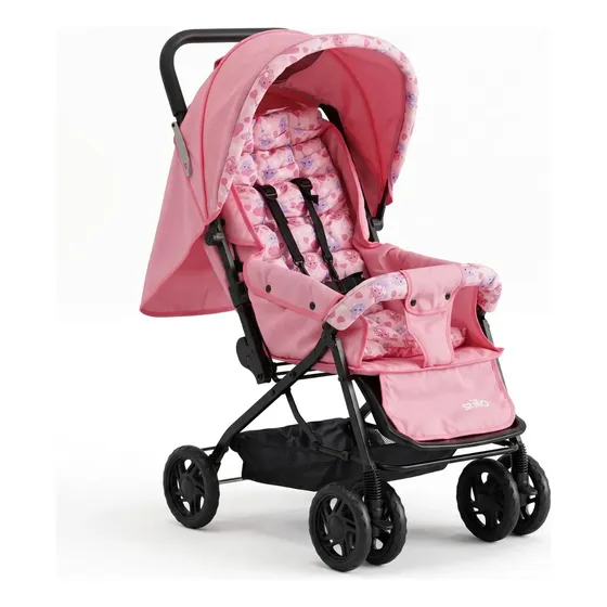 Carrinho De Bebê Stillo Supremo Rosa Gatinhos - Reclinável Rosa Gatinhos