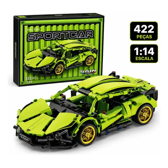 Brinquedo Miniatura Carrinho Lamborghini Verde Blocos Montar 422 pcs Colecionavel Compativel com Lego Technic Super Brasileirinho