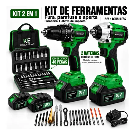 Sistema Profissional Kilian Ethan: Chave De Impacto 1/2 C/ Jogo De Catraca, 2 Baterias E Bolsa - Compatível Makita