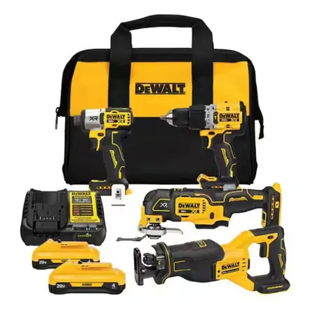 Kit Combinado De 4 Ferramentas Sem Fio De Íon De Lítio Sem Escova Dewalt 20v Max Com Furadeira Xr, Chave De Impacto Xr, Serra Recíproca, Multiferramenta Xr, 2 Baterias De 4,0 Ah E Carregador