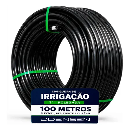 Mangueira Preta Irrigação 1 Polegada Rolo Com 100 Metros Preto Mangueira Para Aspersão E Gotejamento Polietileno PEAD Reforçado Resistente Alta Durabilidade Liso Sem Furos