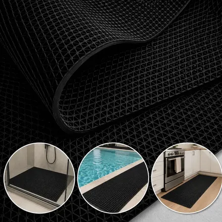 Tapete Antiderrapante Para Box Banheiro 1x60 S-kap Em Pvc Idoso Piscina Vazado Drenante Chuveiro Segurança Cor Preto