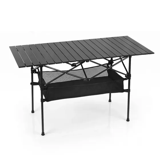 Mesa Camping Dobrável Portátil 120*54cm Preta em Aço Carbono Reforçada Para Piquenique e Churrasco Com Rede de Armazenamento e Bolsa WINDA