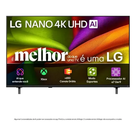 General F28 Smart TV 4K 55" LG NANO UHD AI NU850 2026 Processador α7 Ger9 HDR10 Xbox Bluetooth Wi-Fi AI Search Google Gemini webOS 26 - 55NU850BPSA