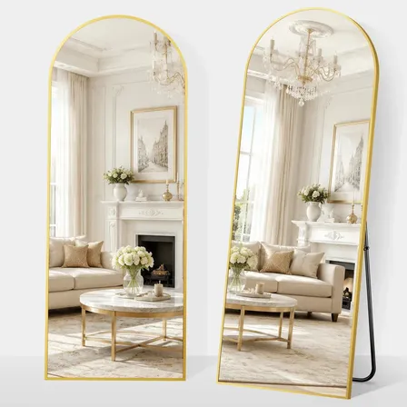 Espelho De Corpo Inteiro Curvo Em Liga De Alumínio, Para Fixação Na Parede Ou De Pé, Com Suporte Em Forma De U E Design De Cantos Arredondados, Ideal Para Banheiros E Salas De Estar165 * 60 Cm Dourado