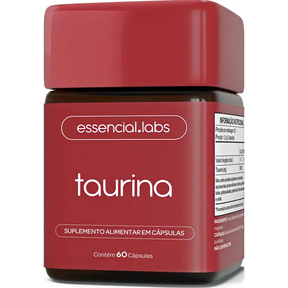 TAURINA 1000mg por Dose - Fórmula Exclusiva com Máxima Concentração e Absorção - 60 Cápsulas