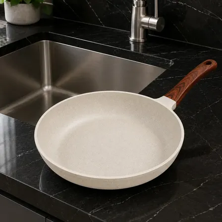 Frigideira Cerâmica Antiaderente 24cm Indução Cooktop Fogão a Gás Não Gruda Sem Óleo Cor Creme