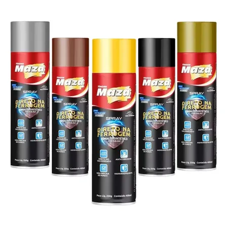 Tinta Esmalte Direto Na Ferrugem Maza Spray 250ml Cores Cor Preto Fosco Brilhante