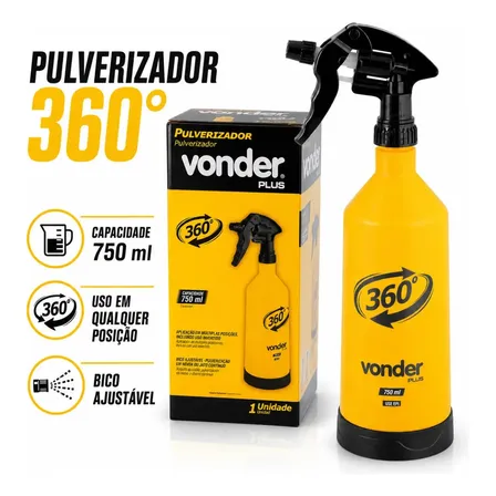 Pulverizador Borrifador Manual 360° Vonder Plus 750 Ml Com Bico Ajustável Para Névoa Ou Jato Contínuo E Uso Invertido Amarelo