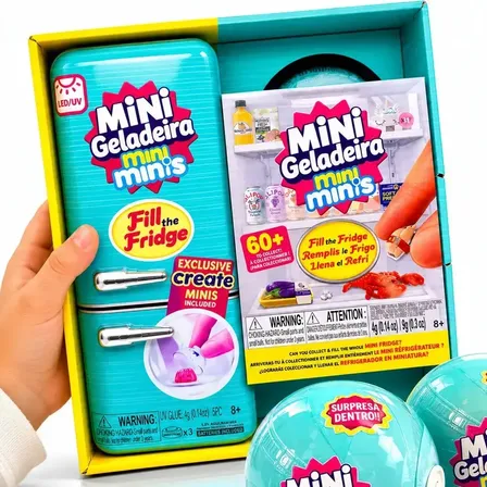 Mini Geladeira Mini Brands Com 2 Bolas Surpresa Freezer Led Mini Minis