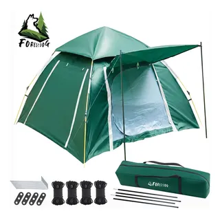 Barraca De Acampamento Automática 210*190*110cm Forestdog 3-4 Pessoas Pop-Up com Varanda Verde-escuro