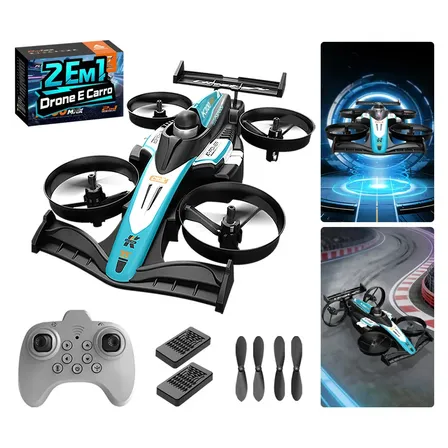Drift Carrinho De Controle Remoto Rc Drone De Brinquedo 2em1 Com 2 Baterias Bevacat Azul