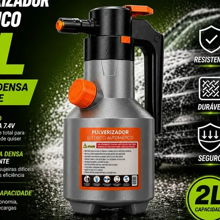 Pulverizador Elétrico De Espuma 2l Recarregável Usb-c, Automático E Sem Fio, 3 Bicos, Espuma Densa Para Limpeza De Carro, Casa E Jardim Cinza