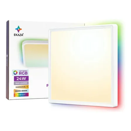 Painel Led Plafon Inteligente Smart Com Borda Rgb Sobrepor Quadrado 24w Alexa Google Home Branco Ekaza