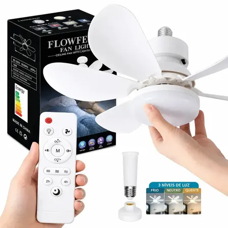 Ventilador De Teto Solviva Com Luz Led E Controle Remoto, 6 Pás De 42 Cm, Silencioso E Bivolt Branco Plástico