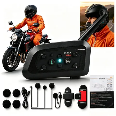 Intercomunicador V6 Plus Para Capacete Moto 1200m Auscultadores Bluetooth Suporta 6 Riders À Prova D'água