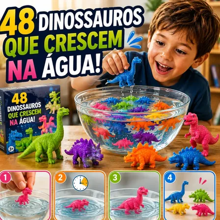 Kit 48 Dinossauros Que Crescem Na Água Familia Brincar Brinquedo Interativo Infantil Surpresa Coloridos Lembrancinha Festa - Marca Smalltoys