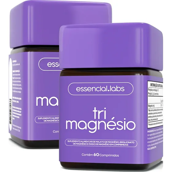 02 Potes Do Tri Magnésio Com Dimalato, Bisglicinato E Óxido - Fórmula Contendo 3 Magnésios Com Máxima Pureza E Concentração - 60 Comprimidos Sem Sabor