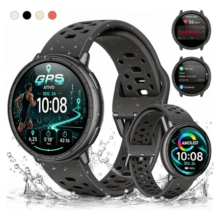 Smartwatch Gps Relógio Inteligente Amoled Novante Digital Ip68 5atm Impermeável Masculino Feminino Com Chamadas... Branco Milanês