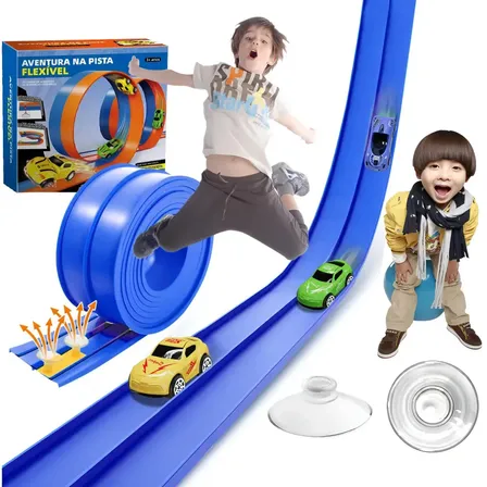 Flextrack Pista Corrida Flexível Para Crianças Com 4 Ventosas,Azul