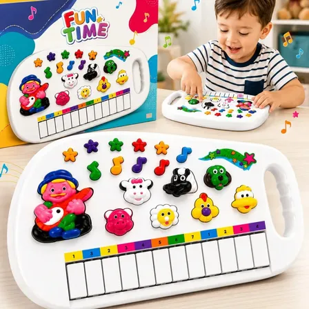 Piano Infantil Teclado Musical Fazendinha 12 Teclas Com Som De Animais Brinquedo Educativo Para Bebê E Criança A Partir De 2 Anos Cor Branco Plástico Alça Portátil Pratitudo Toys