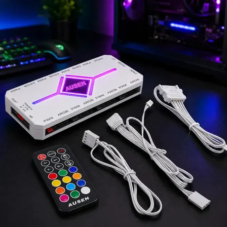 Controladora Rgb 12v 4 Pinos Argb, Controladora Pwm Sincronização Placa Mãe, Controladora Argb 4 Pinos Caixa Pc Gamer Rgb Universal 12v 9 Fans Led Gabinete Setup Gamer Branca Branco