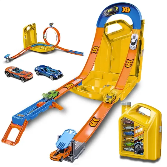 Pista Corrida Carrinhos Looping 360 Lançador Infantil Maleta - AMARELO