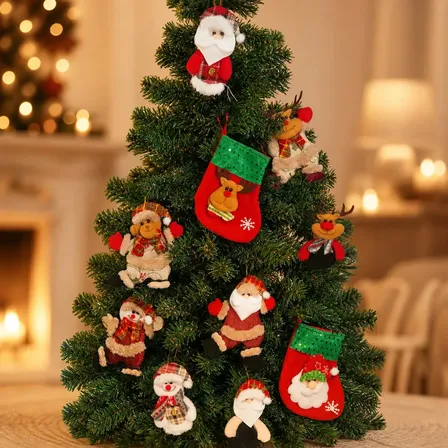 Kit 10 Bonecos Natalinos Enfeites Pendentes Papai Noel Urso Meia Decoração Árvore De Natal Colorido