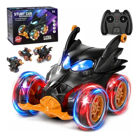 Carrinho Recarregável Controle Remoto Acrobata Gira 360 Graus Batman Preto Com Luzes Color Efeitos Especiai Colorido Brinquedo Encantado Infantil Menina Kizumba