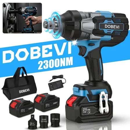 Chave de Impacto Dobevi Sem Fio 2300 Nm com 2 Baterias e Encaixe 3/4" Para Oficina