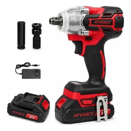 Chave De Impacto A Bateria Atverce 21v, Motor Brushless E Torque De 300 Nm Com Maleta Bordô